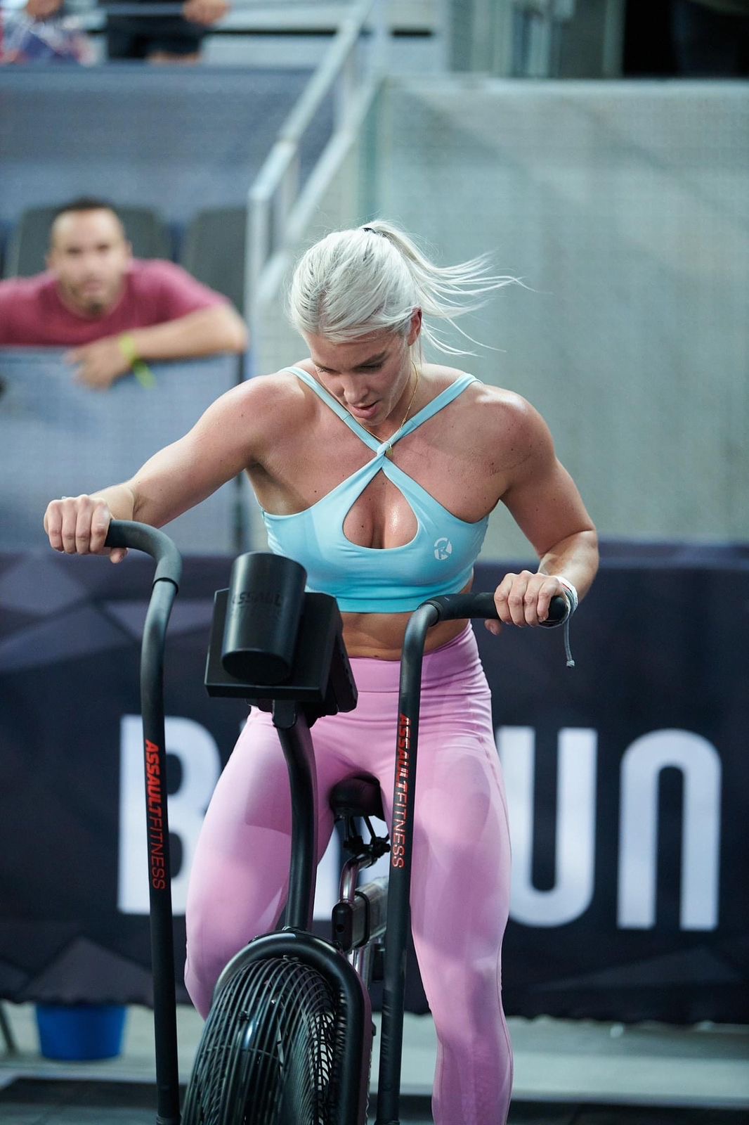 Lea on the assault bike at competition